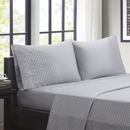 Intelligent Design Chevron Microfiber Printed Sheet Set, Grey - Twin Size ID20-290